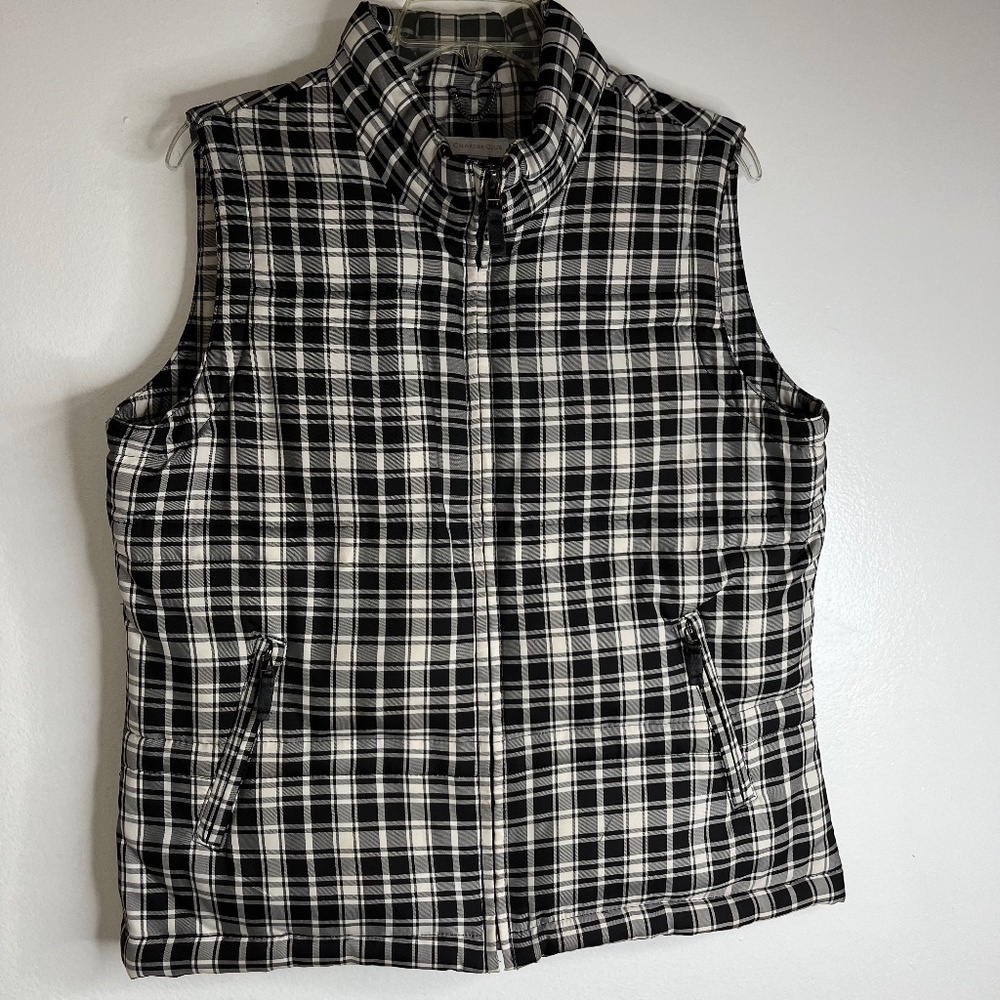 Charter Club Womens Puffer Vest Black Cream Sleeveless Pockets Full Zip Closure - Picture 1 of 9